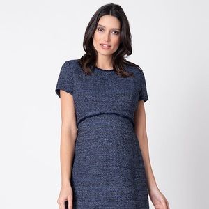 Seraphine Navy Blue Boucle Maternity Shift Dress